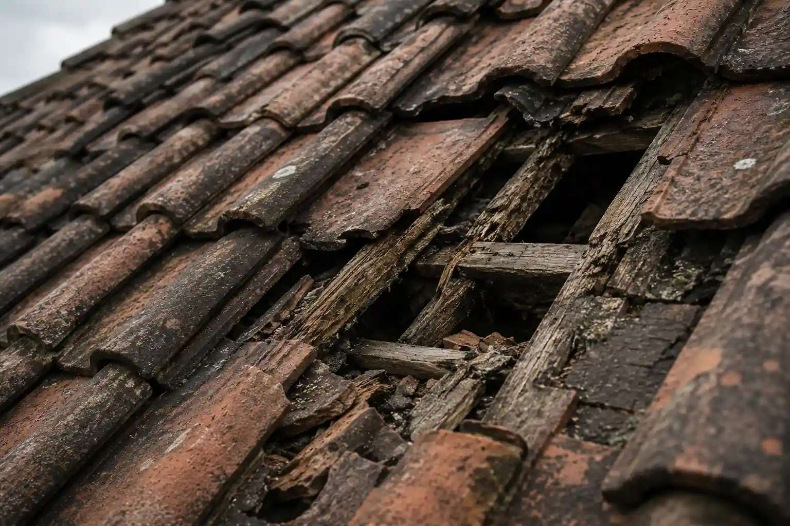 Toiture vieillissante inspectée avant une rénovation