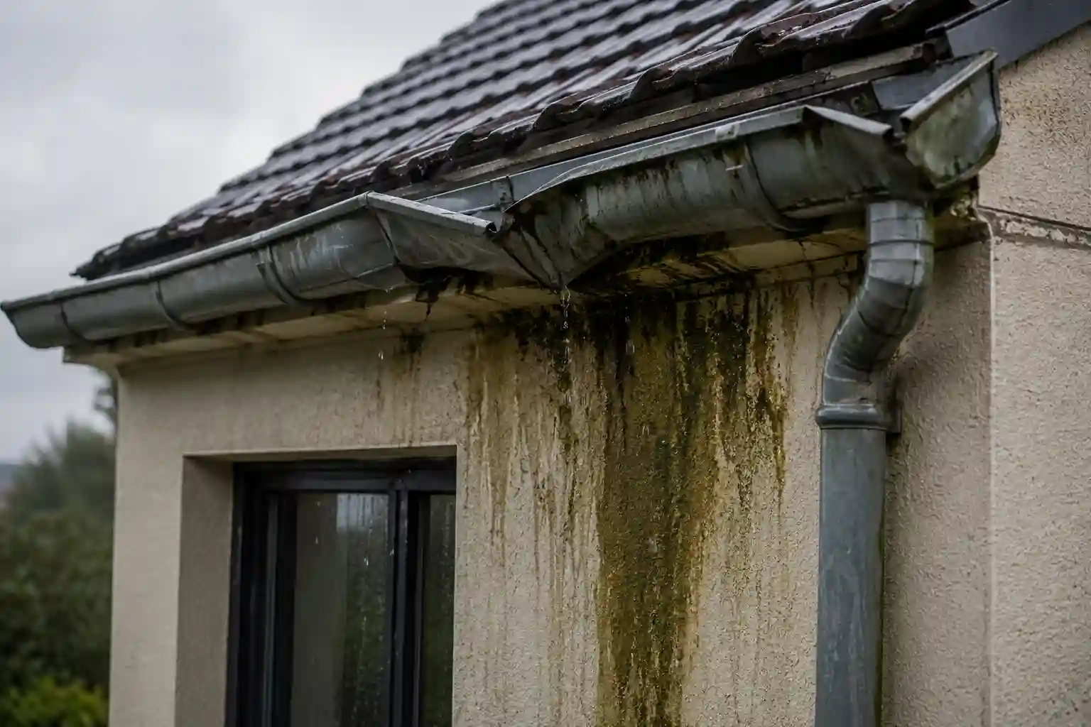Mauvaise évacuation des eaux de pluie sur une toiture
