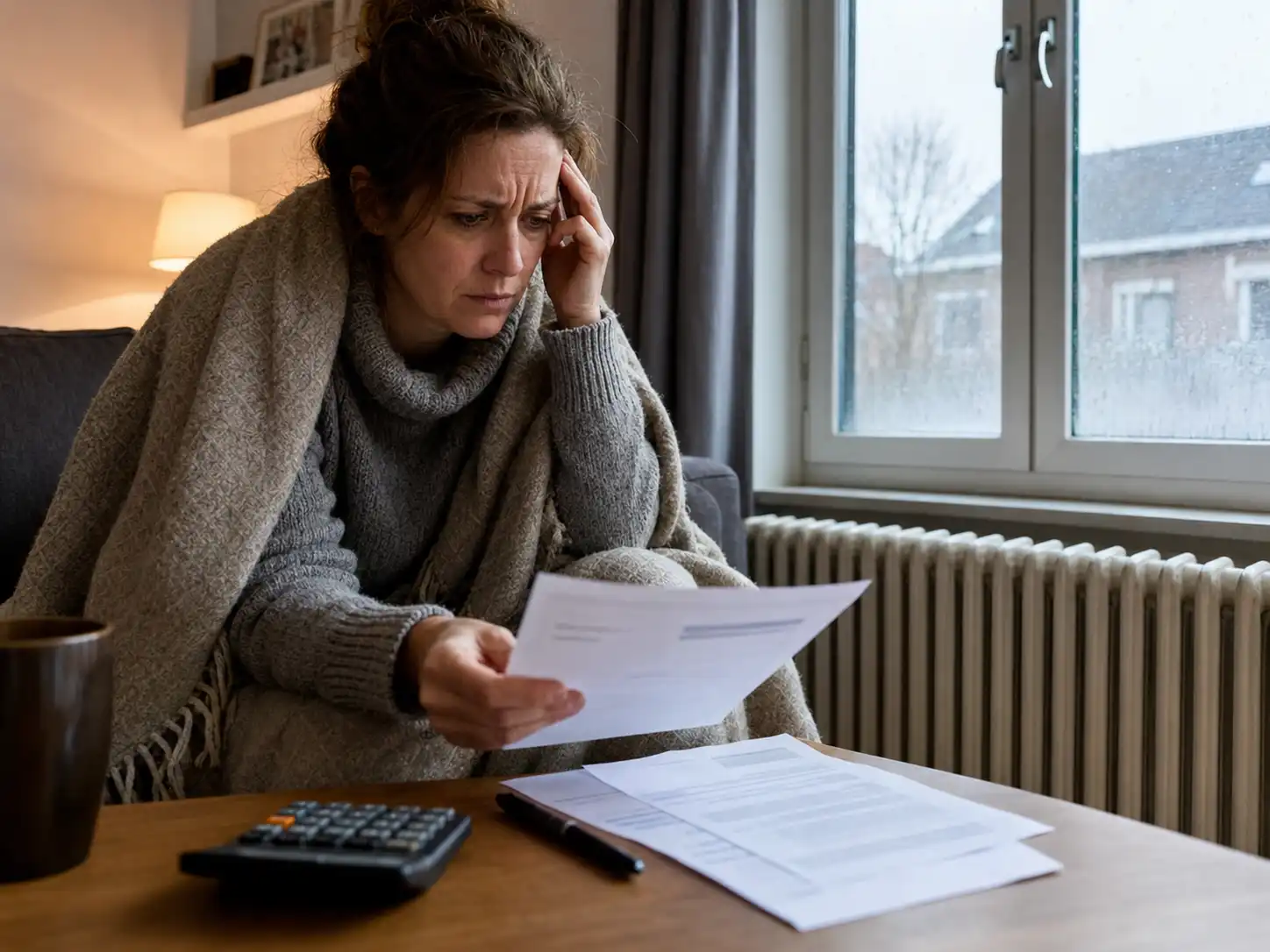 Propriétaire inquiet en consultant une facture de chauffage élevée