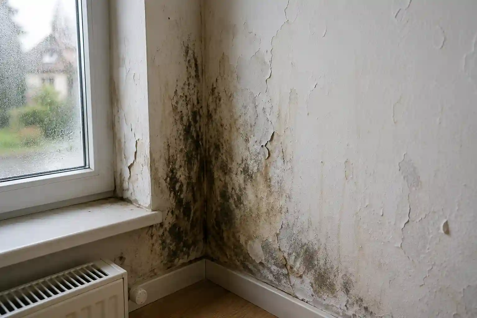 Condensation et traces d’humidité dans l’angle d’un mur extérieur