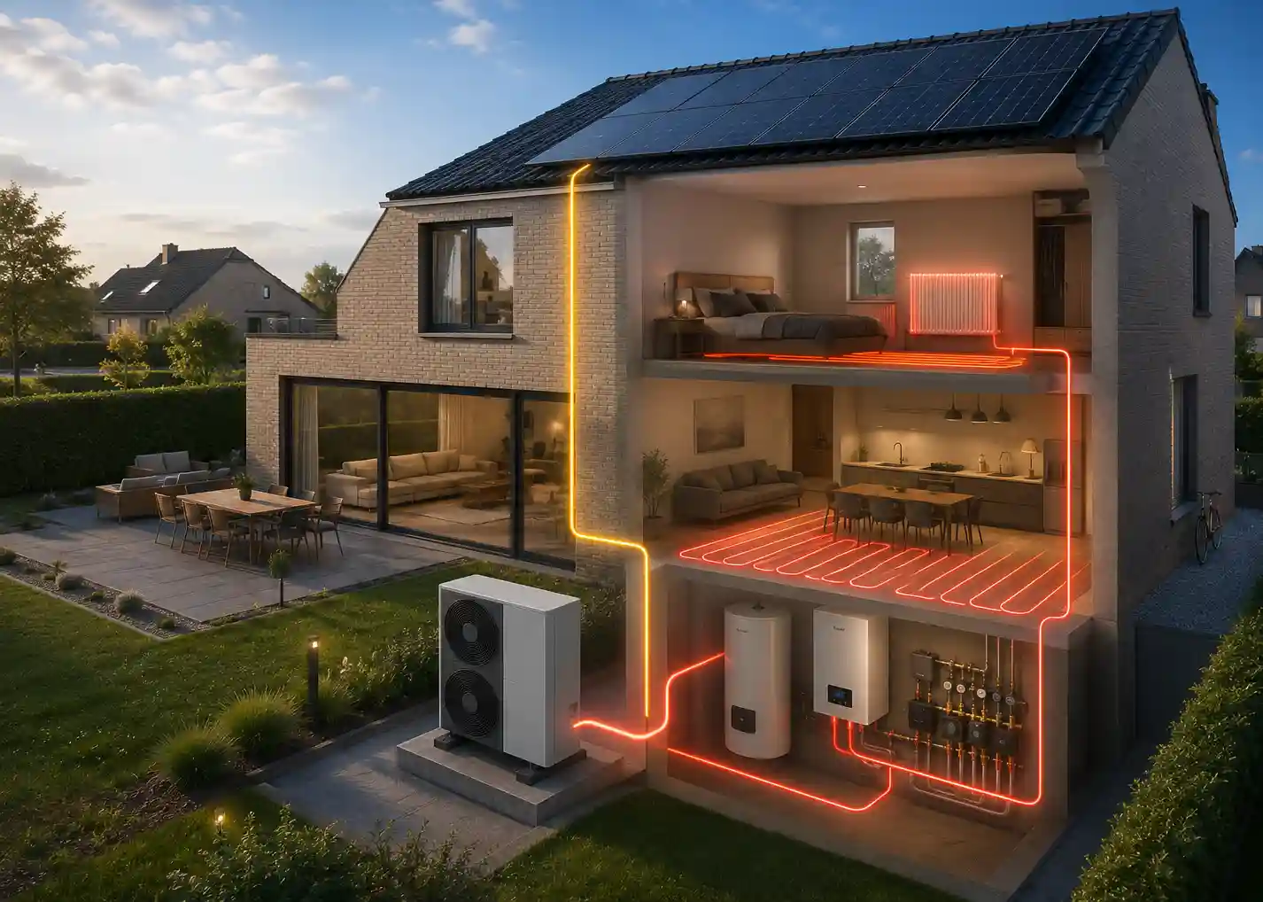 Pompe à chaleur avec chauffage au sol et radiateurs à Namur