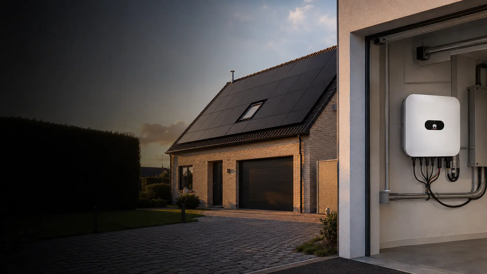 Maison équipée de panneaux photovoltaïques reliés à un onduleur central